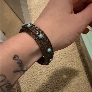 Copper Brown Bracelet with Turquoise Accents (stretchy)